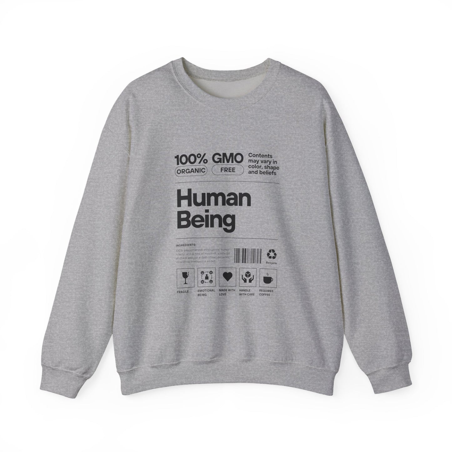 Organic Human Being Sweatshirt, Unisex Crewneck, Casual Wear, Eco-Friendly Gift, Funny Sweatshirt, Gift for Friends