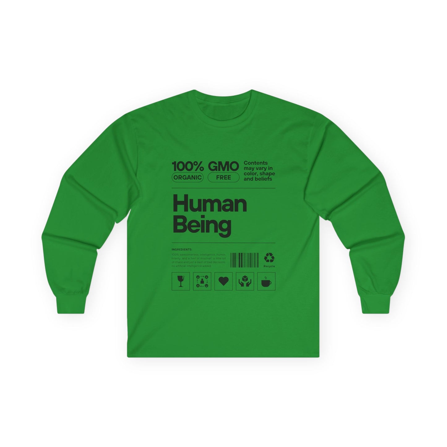 Organic Cotton Long Sleeve Tee: Fun Human Being Graphic Shirt, Eco-Friendly Gift, Casual Wear, Conscious Apparel, Unisex Fashion
