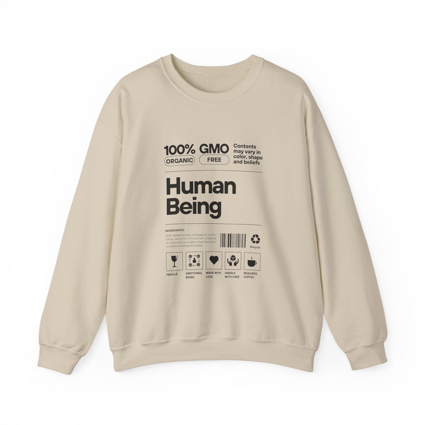 Organic Human Being Sweatshirt, Unisex Crewneck, Casual Wear, Eco-Friendly Gift, Funny Sweatshirt, Gift for Friends