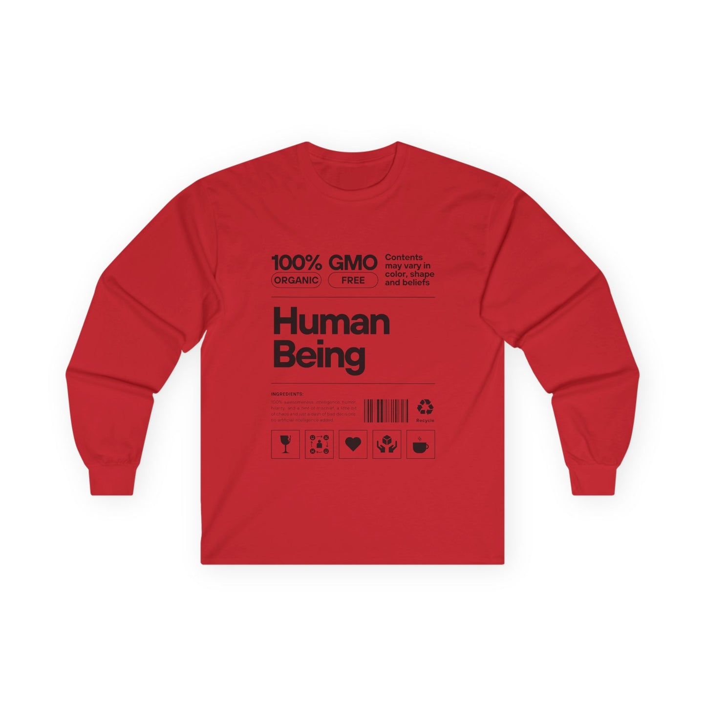 Organic Cotton Long Sleeve Tee: Fun Human Being Graphic Shirt, Eco-Friendly Gift, Casual Wear, Conscious Apparel, Unisex Fashion