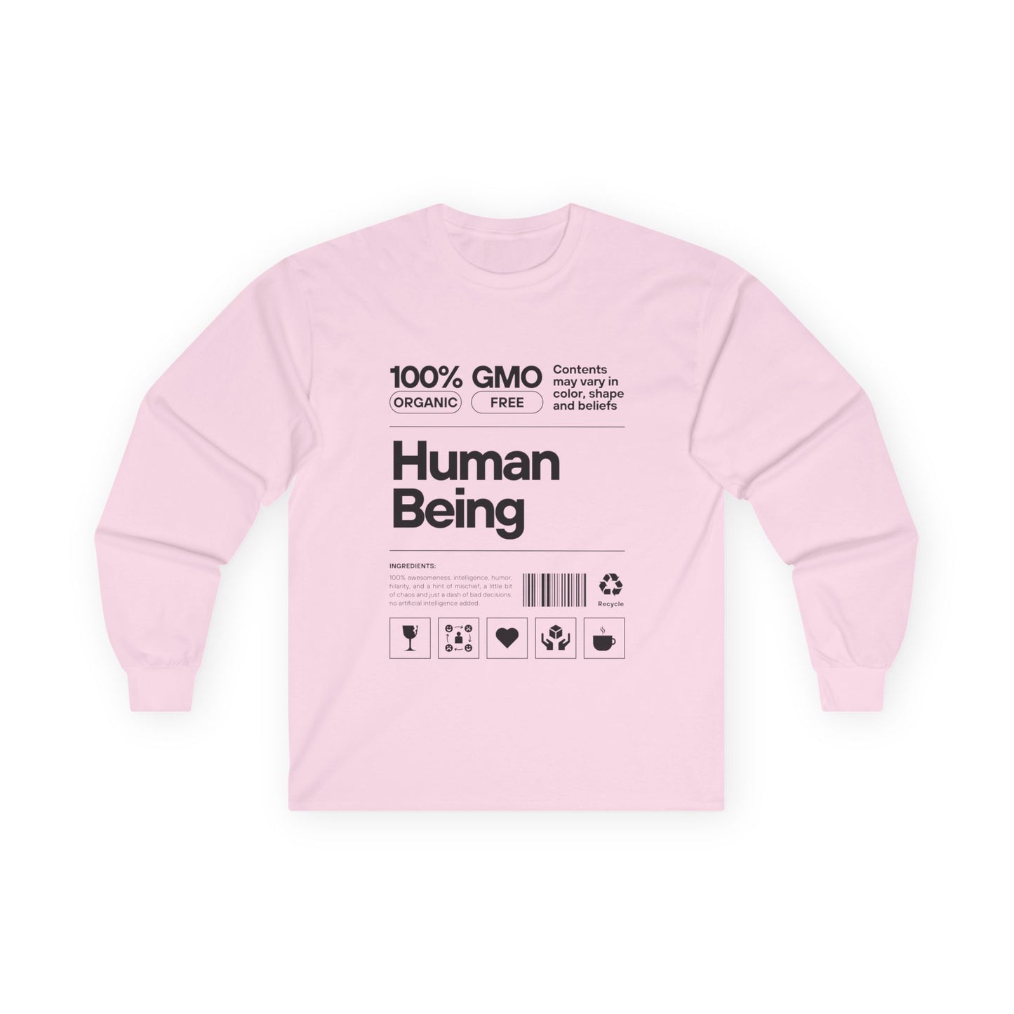 Organic Cotton Long Sleeve Tee: Fun Human Being Graphic Shirt, Eco-Friendly Gift, Casual Wear, Conscious Apparel, Unisex Fashion