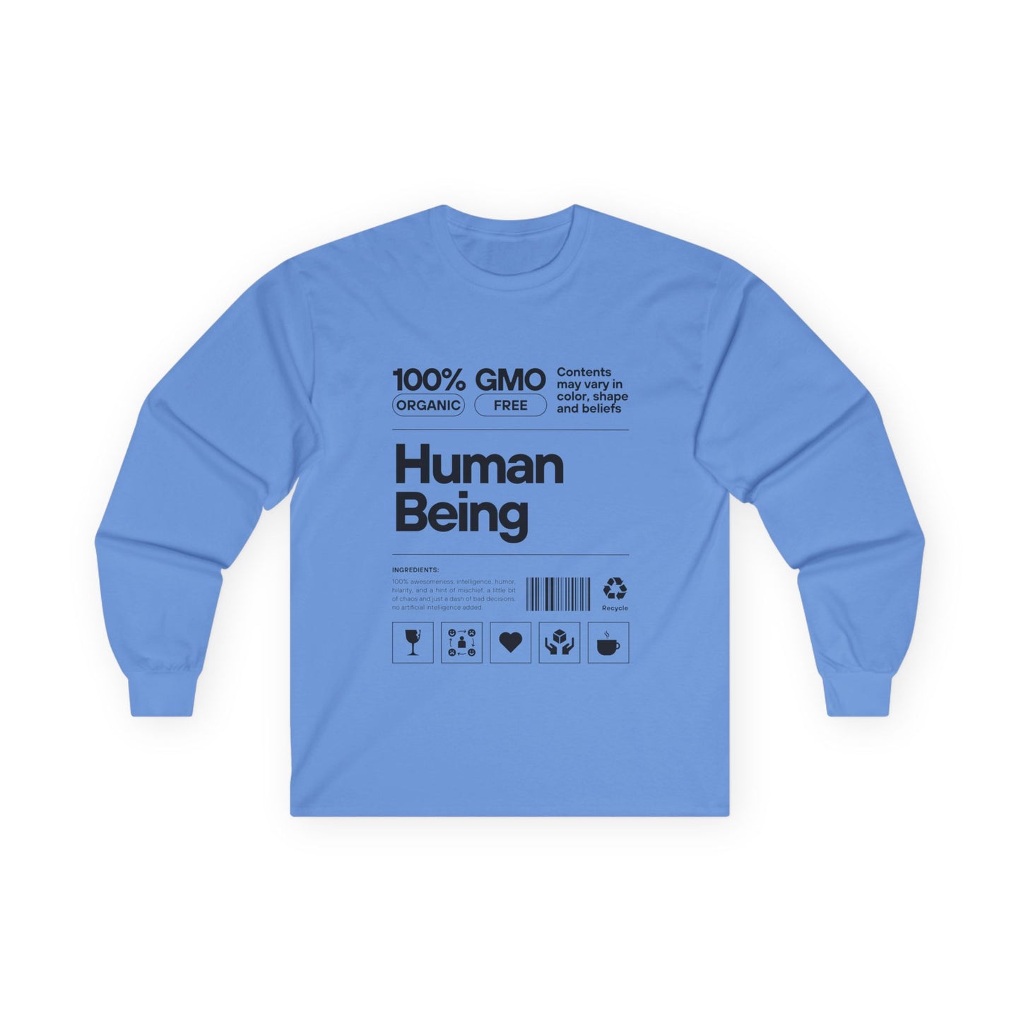 Organic Cotton Long Sleeve Tee: Fun Human Being Graphic Shirt, Eco-Friendly Gift, Casual Wear, Conscious Apparel, Unisex Fashion