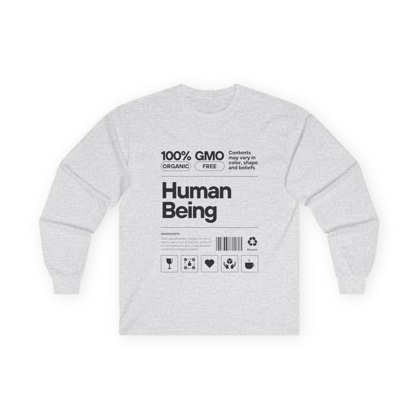 Organic Cotton Long Sleeve Tee: Fun Human Being Graphic Shirt, Eco-Friendly Gift, Casual Wear, Conscious Apparel, Unisex Fashion