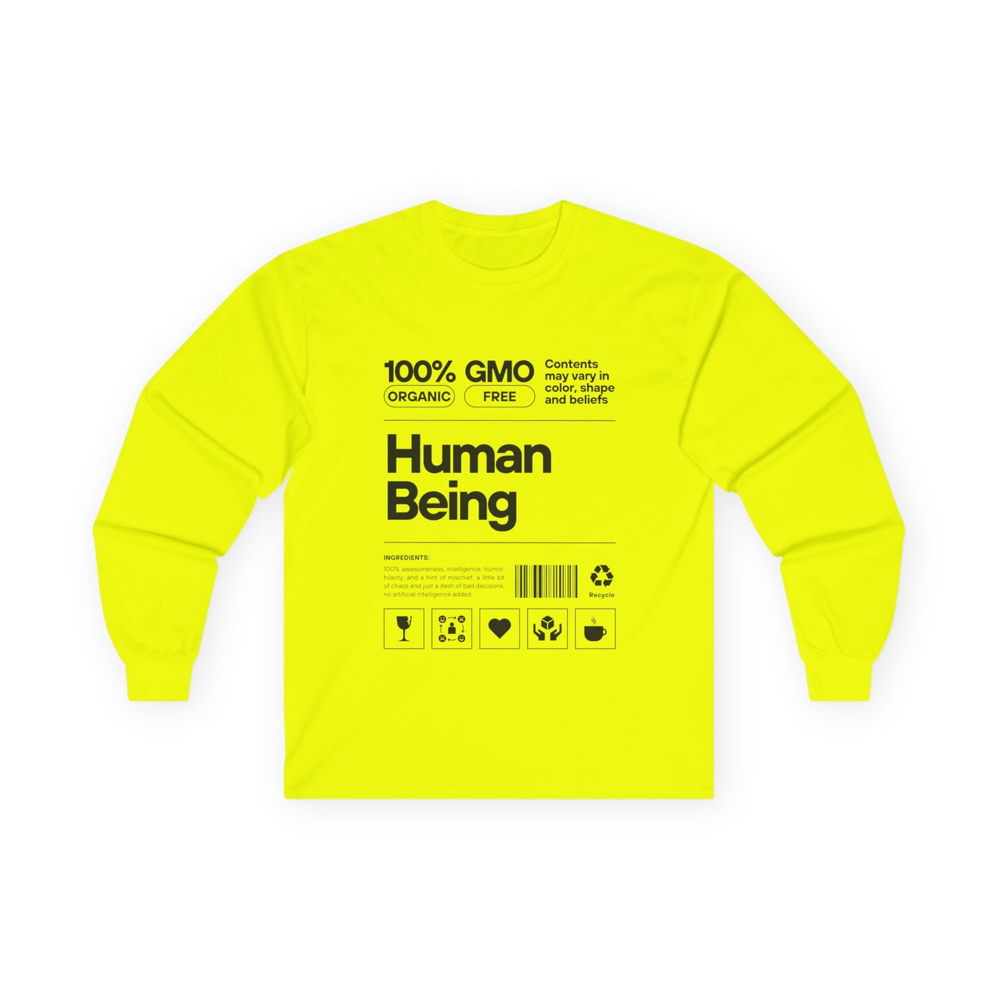 Organic Cotton Long Sleeve Tee: Fun Human Being Graphic Shirt, Eco-Friendly Gift, Casual Wear, Conscious Apparel, Unisex Fashion
