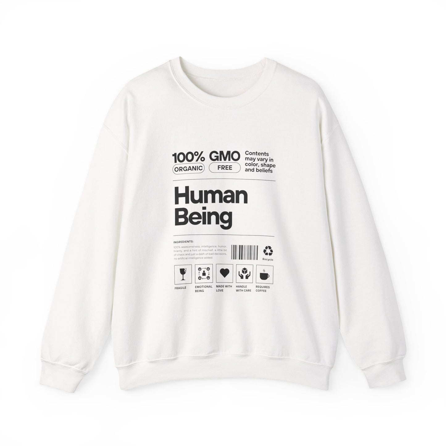 Organic Human Being Sweatshirt, Unisex Crewneck, Casual Wear, Eco-Friendly Gift, Funny Sweatshirt, Gift for Friends