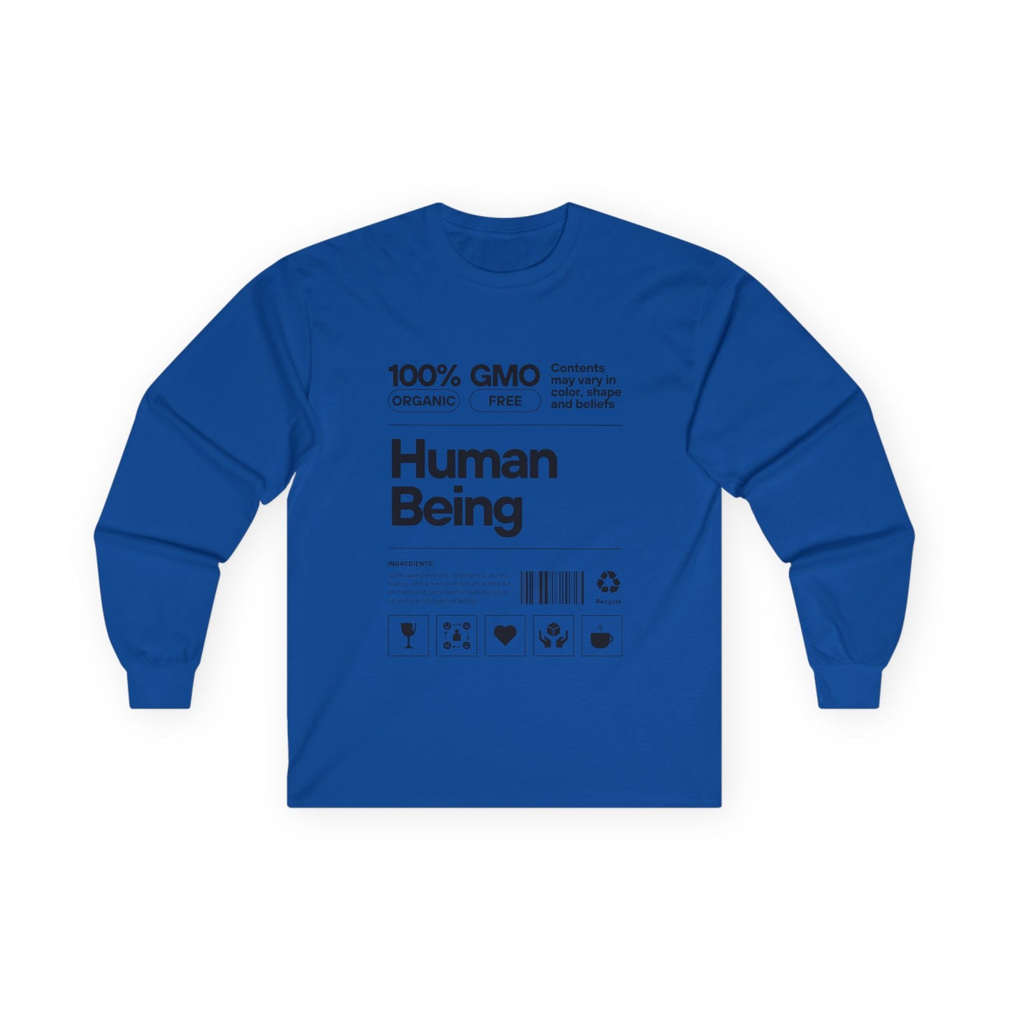 Organic Cotton Long Sleeve Tee: Fun Human Being Graphic Shirt, Eco-Friendly Gift, Casual Wear, Conscious Apparel, Unisex Fashion