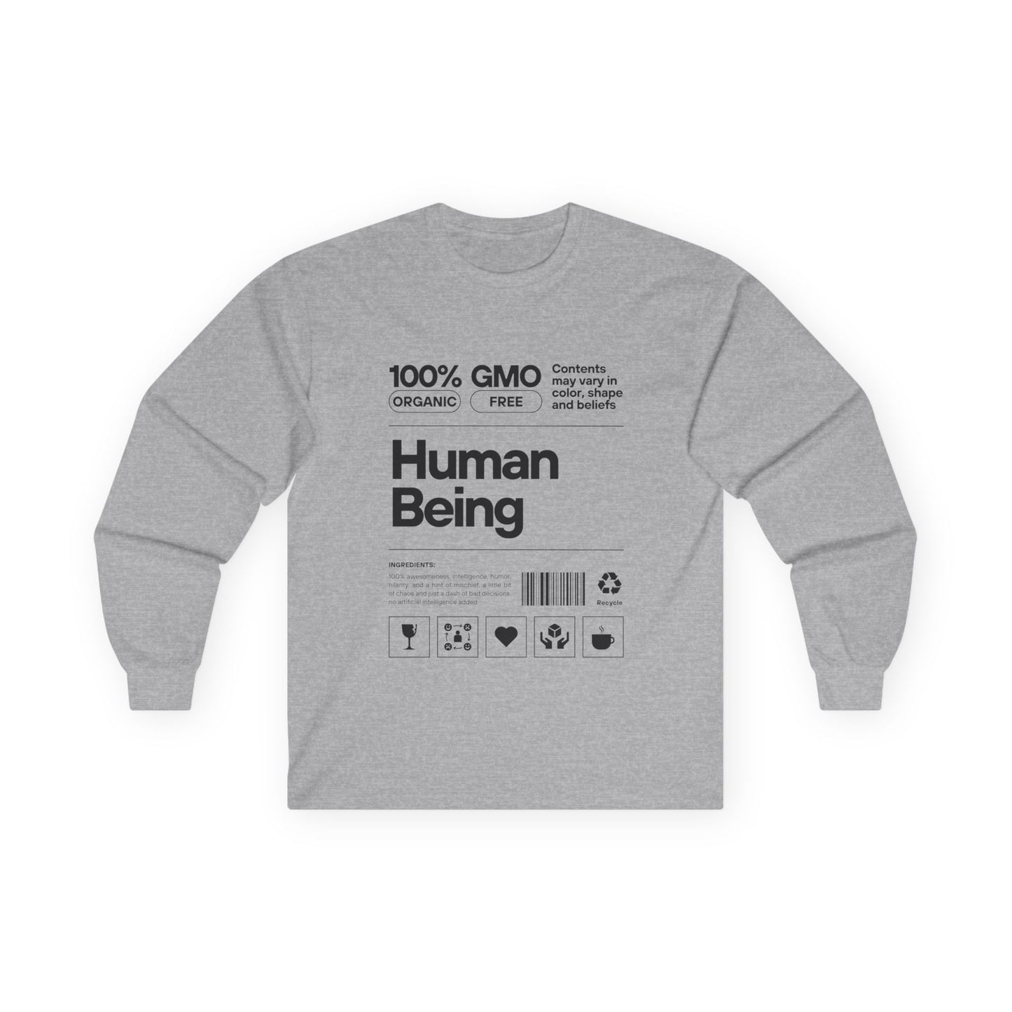 Organic Cotton Long Sleeve Tee: Fun Human Being Graphic Shirt, Eco-Friendly Gift, Casual Wear, Conscious Apparel, Unisex Fashion