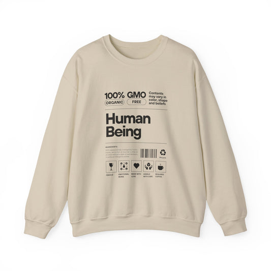 Organic Human Being Sweatshirt, Unisex Crewneck, Casual Wear, Eco-Friendly Gift, Funny Sweatshirt, Gift for Friends