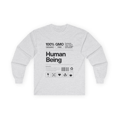 Organic Cotton Long Sleeve Tee: Fun Human Being Graphic Shirt, Eco-Friendly Gift, Casual Wear, Conscious Apparel, Unisex Fashion