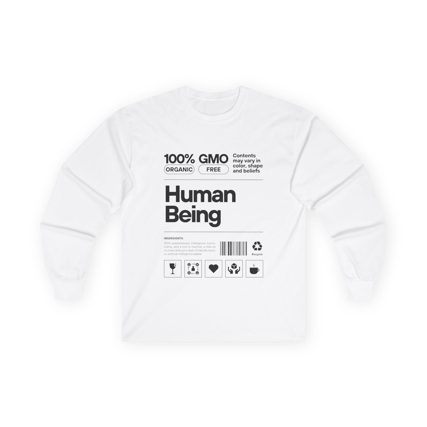 Organic Cotton Long Sleeve Tee: Fun Human Being Graphic Shirt, Eco-Friendly Gift, Casual Wear, Conscious Apparel, Unisex Fashion